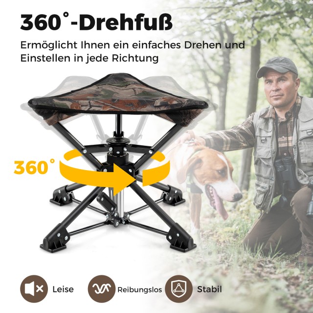 Costway Πτυσσόμενο Σκαμπό Camping 360° με Αντιολισθητικά Πόδια & Θή...