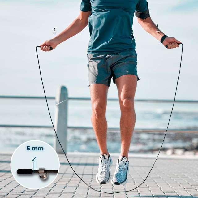 CECOTEC  Επαγγελματικό Σχοινάκι DrumFit Speed Rope από Ατσάλι με Εργονομικές Λαβές για Προπονήσεις Υψηλής Έντασης, Ρυθμιζόμενο, 300 εκ. με Σύστημα SmoothBearing 360º  CEC-07130