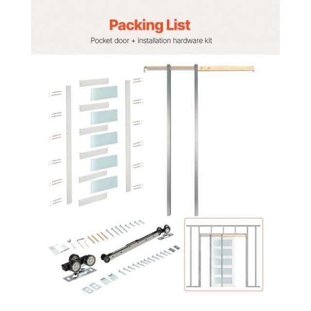 VEVOR Συρόμενη Πόρτα Τσέπης, 5-Φωτισμένο Γυαλί, Αδιάβροχη Επιφάνεια...