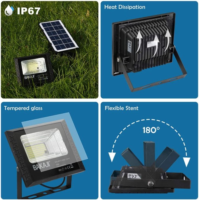 BAKAJI  Φάρο LED 10W Ηλιακός Πάνελ Φως Εξωτερικού Χώρου Υψηλής Φωτεινότητας 200 lm + Τηλεχειριστήριο  02837940