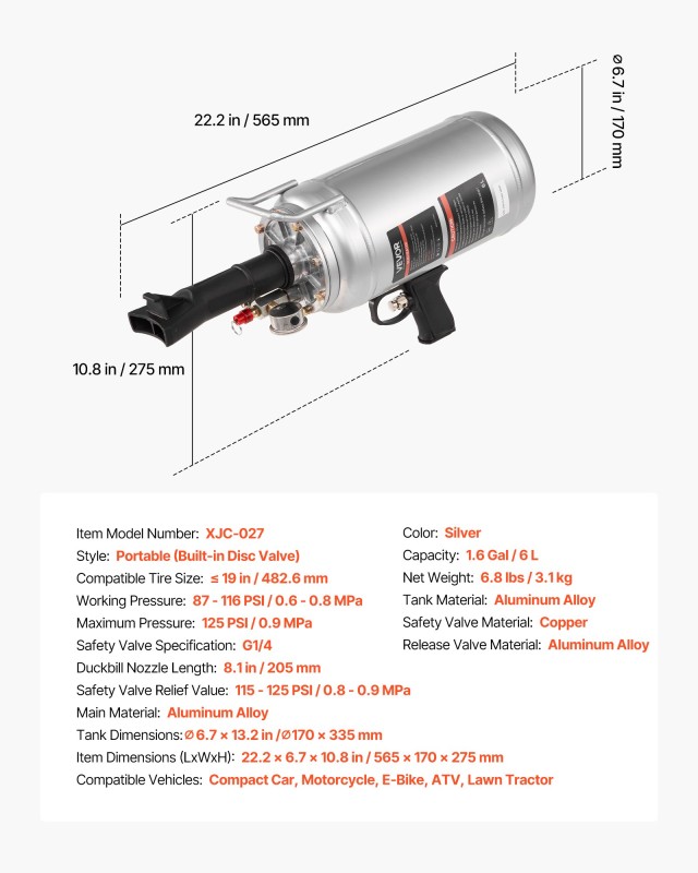 VEVOR Φορητός Φουσκωτής Ελαστικών 1.6 Γαλ / 6 Λ - Χειρός για Αυτοκί...