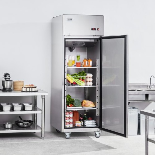 Επαγγελματικό Ψυγείο VEVOR 20.12 Cu.ft, Όρθιο Μονόπορτο, Αυτόματη Απόψυξη, 3 Ράφια, 28.4-46.4°F, 4 Ρόδες  LSSYLJMCLZDMV1HKOV2