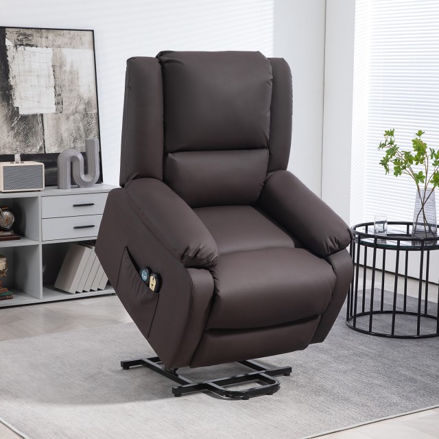 HOMCOM Relax Lift Πολυθρόνα Ανακλινόμενη στις 155° με 8 Σημεία Μασάζ και Θέρμανσης, Καφέ 713-164V90DR