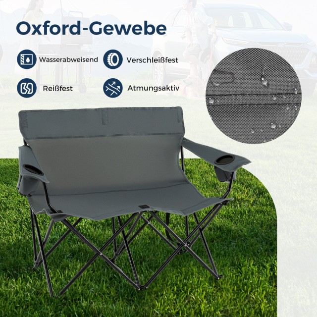 Costway Διθέσια Καρέκλα Camping 132x66x96 cm με Υψηλή Πλάτη και Πλατιά Μπράτσα  & Τσάντα Μεταφοράς Γκρι NP12404GR