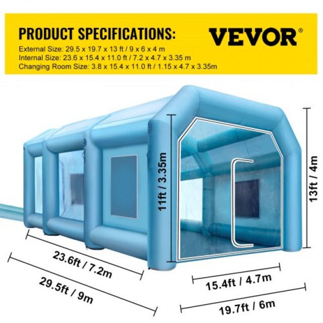 Φουσκωτή Καμπίνα Βαφής Αυτοκινήτων VEVOR 29.5x19.7x13FT με Φίλτρο & 2 Φυσητήρες  ZP9X6X4MPQZPZH001V2