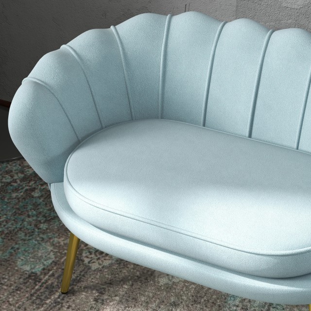HOMCOM  Διθέσιος καναπές σε στυλ Industrial Chic με ύφασμα που μιμείται βελούδο και μέταλλο, 130x77x77 εκ., Γαλάζιο  833-957V00LB