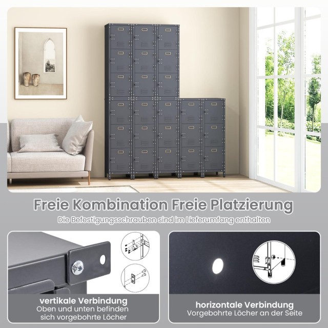 Costway Μεταλλική Ντουλάπα Αποθήκευσης με 3 Κλειδωμένες Πόρτες & Ρυ...