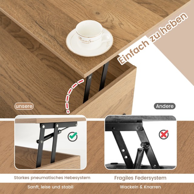 Costway Ρυθμιζόμενο Τραπέζι Σαλονιού με Ανασηκώμενη Επιφάνεια & 3 Α...