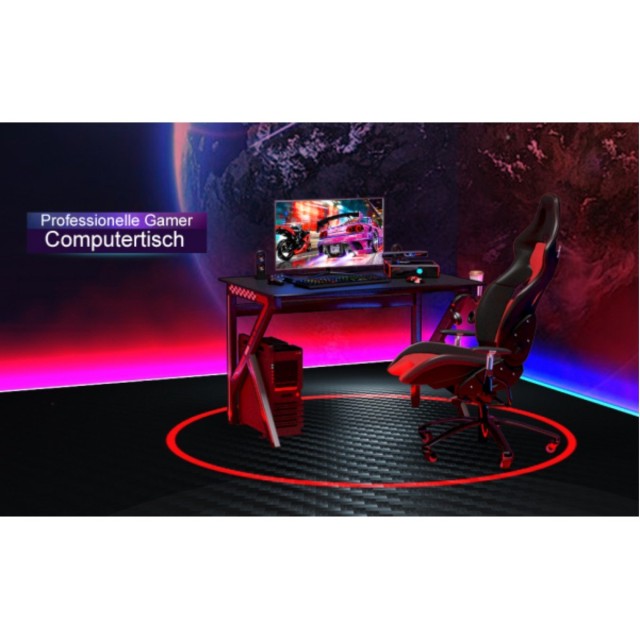 Costway Κοstway K-σχήματος Gaming γραφείο με γάντζο για ακουστικά, θήκη για ποτήρι και διαχείριση καλωδίων, εργονομικό γραφείο υπολογιστή μαύρο. HW66067