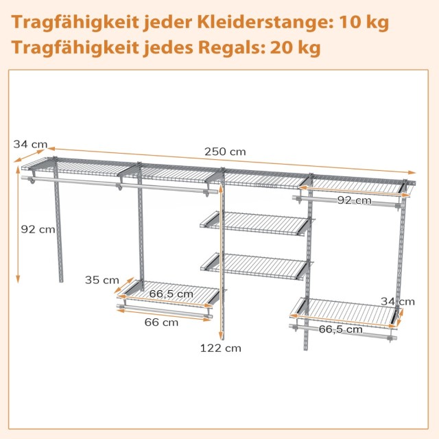 Costway Επεκτάσιμο Σύστημα Αποθήκευσης Γκρι 122 - 244 cm JZ10353GR