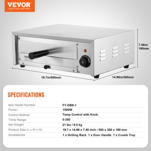 Ηλεκτρικός Φούρνος Πίτσας VEVOR 12 1500W 50-350℃ με Αποσπώμενο Δίσκο Ψίχουλων  CLMDRPSLDCDXV2U7ZV2