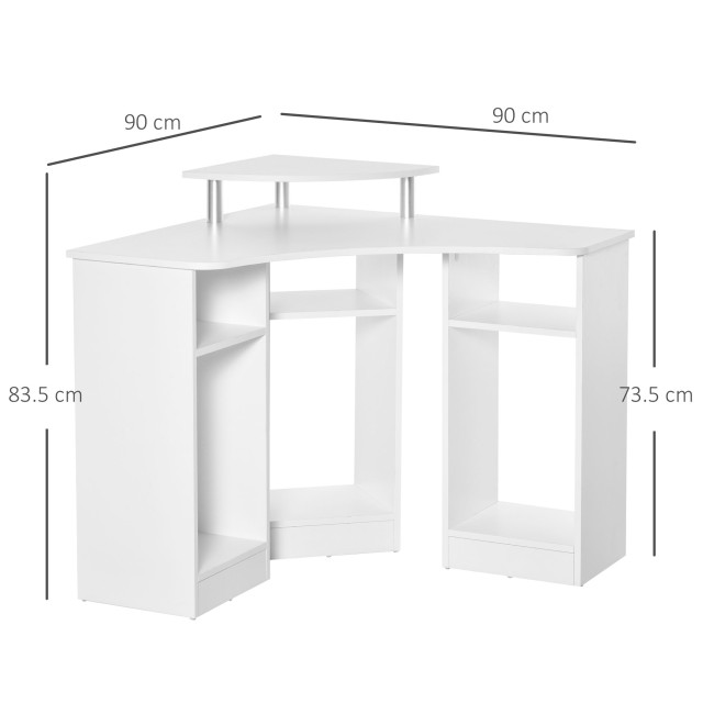 Ξύλινο Γωνιακό Γραφείο Υπολογιστή 90 x 90 x 83.5 cm Χρώματος Λευκό ...