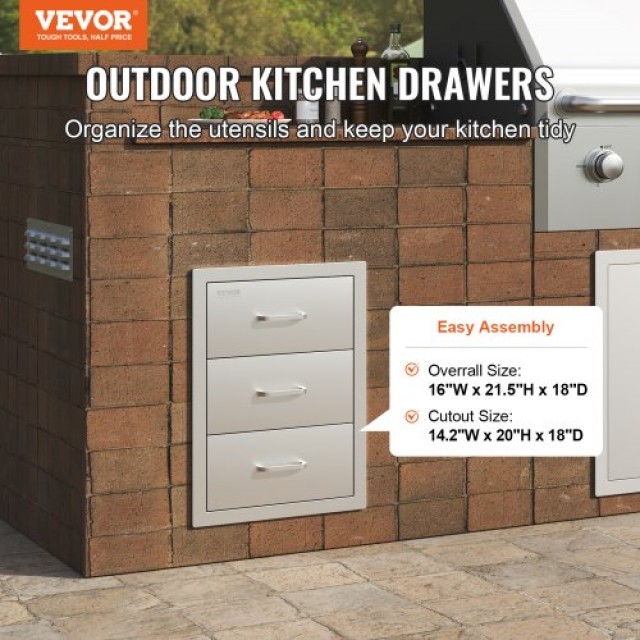 Συρτάρια Εξωτερικής Κουζίνας VEVOR 16 x 21.5 x 18, Τριπλά Συρτάρια ...