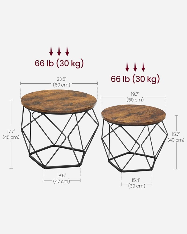 Σετ 2 Στρογγυλά Τραπεζάκια 60 x 45cm - 50 x 40cm Καφέ-Μαύρο LCT041K01