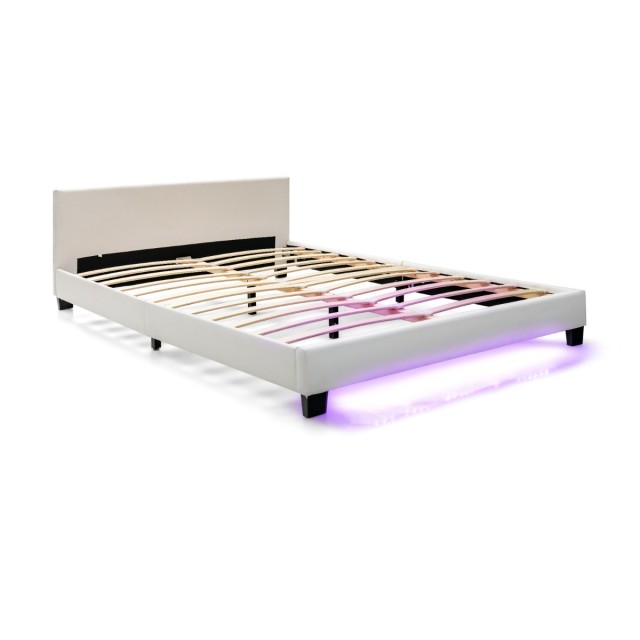 Costway Μοντέρνο Υφασμάτινο Κρεβάτι 140 x 200 cm με 16χρωμο LED Φωτ...