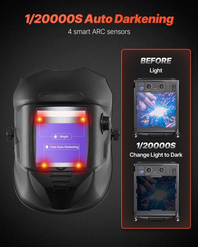 VEVOR Μάσκα Συγκόλλησης Auto Darkening 100 x 80 mm, Ηλιακή Τροφοδοσ...