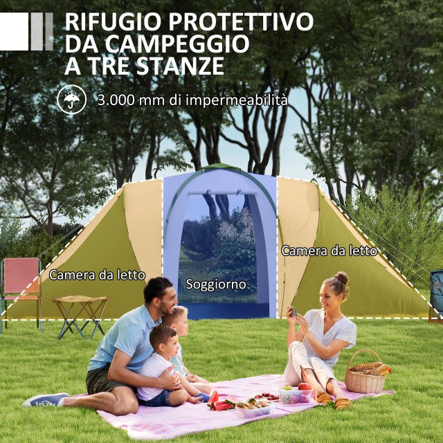 Outsunny Σκηνή Κατασκήνωσης 4-6 Ατόμων με 2 Δωμάτια, από Πολυεστέρα...