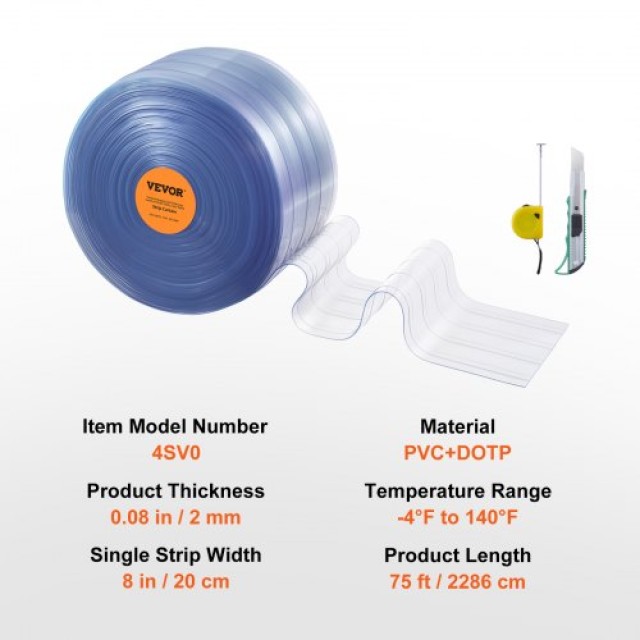 VEVOR Διάφανη Πλαστική Κουρτίνα Πόρτας 75 x 8 x 0.08 για Σούπερ Μάρκετ, Γκαράζ, Αποθήκες  JZPVC75X81PCS684SV0