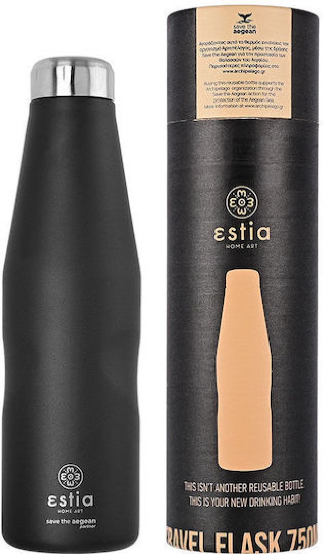 ESTIA Μπουκάλι Θερμός Save the Aegean 750ml Μεσονύχτιο Μαύρο 01-9816