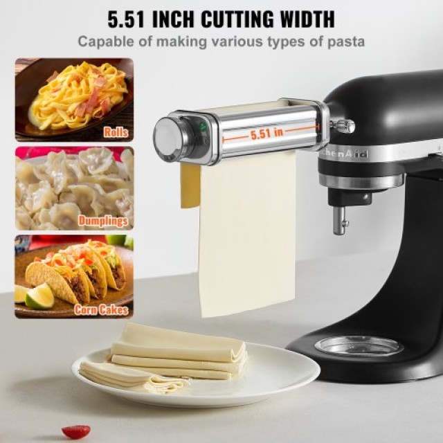 VEVOR Εξάρτημα Ζυμαρικών για KitchenAid, Ρολό Ζύμης από Ανοξείδωτο ...