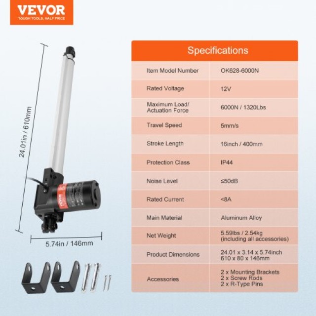 VEVOR  Γραμμικός Ενεργοποιητής 12V 16 Βαρέως Τύπου 6000N IP44 ZXXXZ...