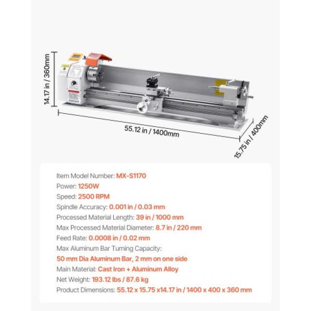 VEVOR Αυτόματος Τόρνος Μετάλλων 8.7 x 39 ιντσών για Πάγκο QZDCLWCC8...