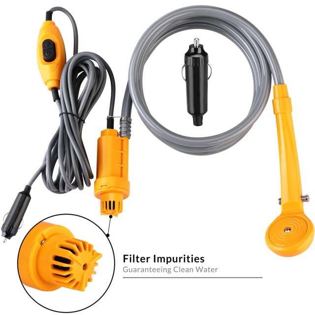 BAKAJI Ντους Κατασκήνωσης 12V Καλώδιο Τροφοδοσίας 5m Πλύσιμο Αυτοκι...