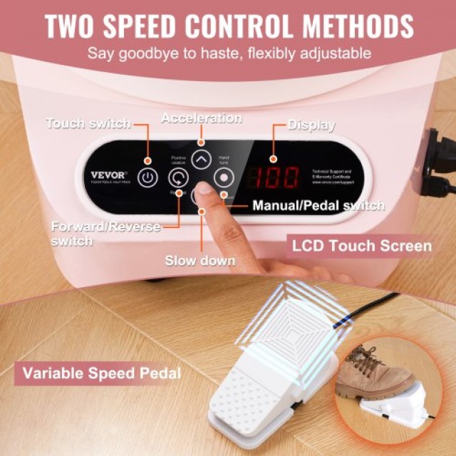 Κεραμικός Τροχός VEVOR 10 με Πεντάλ & Οθόνη Αφής 350W Ροζ  ZQLPJSJS10YCC3VHLV2