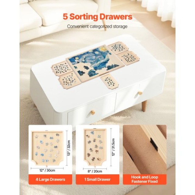 VEVOR Φορητός Ξύλινος Πίνακας Παζλ με Συρτάρια 1500 Κομματιών (86x6...
