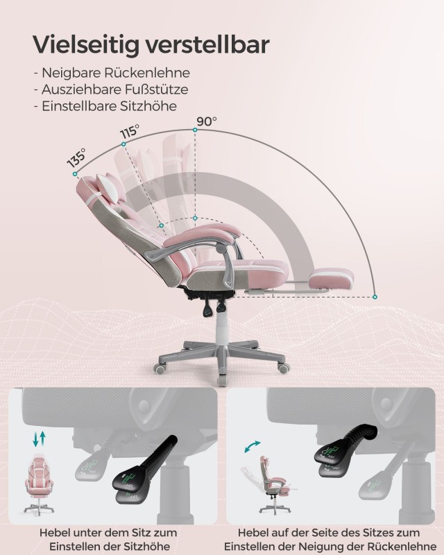Καρέκλα Γραφείου / Gaming με ανάκλιση 67 x 66 x 116–126 cm Ροζ OBG073P01 Songmics