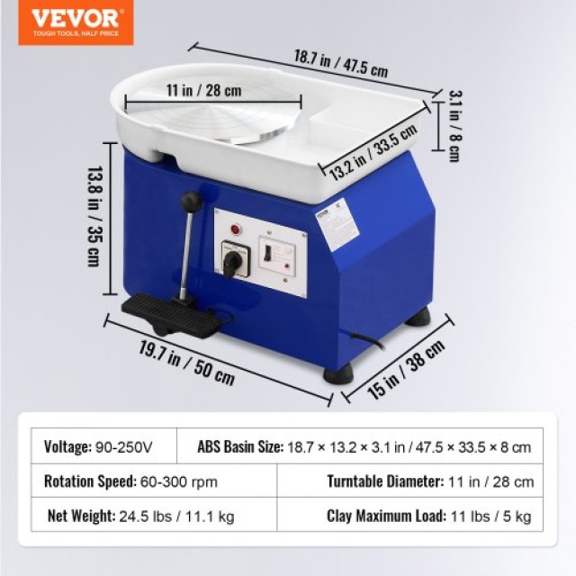 Κεραμικός Τροχός VEVOR 11 με Πεντάλ 350W  XSLPJSDJTLS354E9IV2