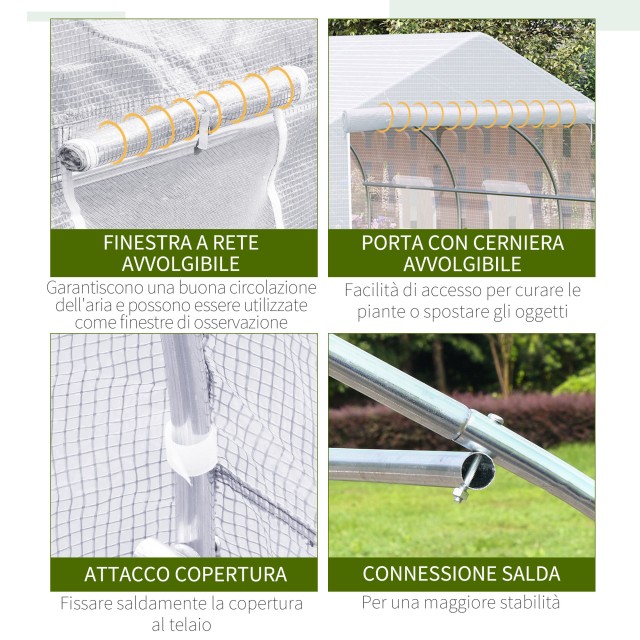 Outsunny PE Tunnel Garden Greenhouse with Iron Pipes, 4,5x3m, Λευκό 845-070