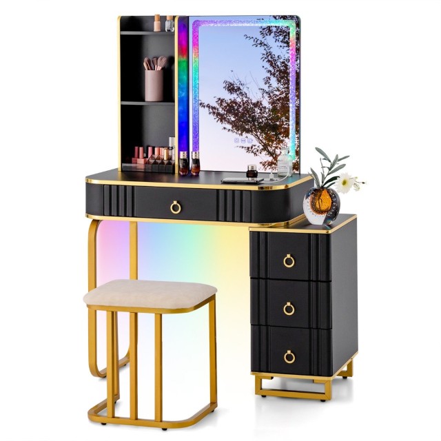 Costway Σετ Τουαλέτας Μακιγιάζ με LED Φωτισμό  80 cm x 40 cm x 137 cm Μαύρο HU10617DE-BK