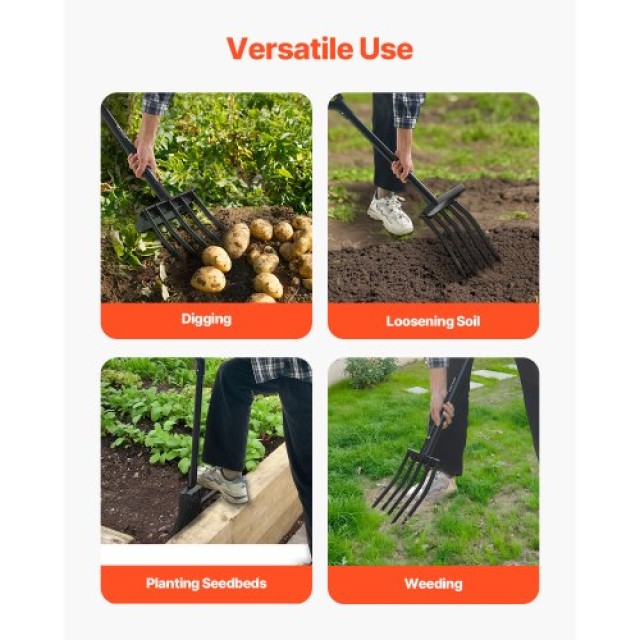 VEVOR Πιρούνα Κήπου 5 Δοντιών Μεταλλική Λαβή 41 ιντσών Y Λαβή Βαρέω...