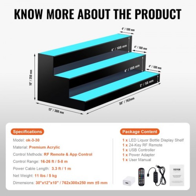 Ράφι Μπουκαλιών VEVOR LED 30 3 Επιπέδων με Έλεγχο RF & Εφαρμογής  Z...