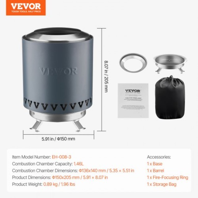 VEVOR  Μπλε Επιτραπέζιο Τζάκι 6 Ανοξείδωτο Εσωτερικού/Εξωτερικού Χώρου  ZMSHKJSLSYZTFSMF3V0
