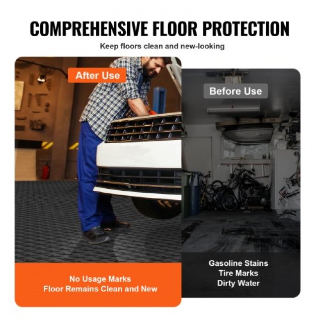 VEVOR  Πλακάκια Γκαράζ Διασυνδεόμενα, 12x12x0.53 ιντσών, 25τμχ, Αντιολισθητικά, Μαύρα CKDDHSJ251212I91TV0