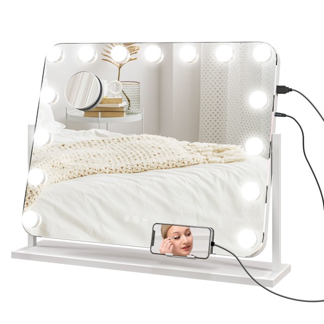 HOMCOM Καθρέφτης Μακιγιάζ με 14 Ρυθμιζόμενα LED, 62.5x14x49.5 εκ., Λευκός 505-018V90WT
