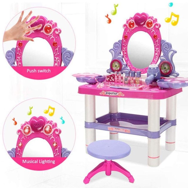 BAKAJI  Καθρέφτης Μακιγιάζ Παιχνίδι για Κορίτσια με Σκαμπό Φώτα Ήχο...