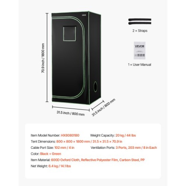 VEVOR Τέντα Καλλιέργειας Εσωτερικού Χώρου 80 x 80 x 180 cm, 600D Υψ... VEVOR Τέντα Καλλιέργειας Εσωτερικού Χώρου 80 x 80 x 180 cm, 600D Υψ...