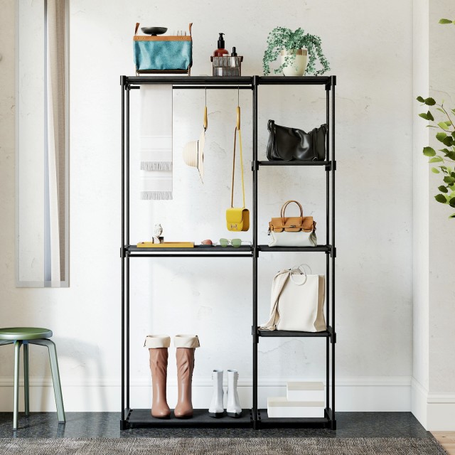 HOMCOM Φορητή Ντουλάπα με 2 Ράβδους και 6 Ράφια, από Ύφασμα μη Υφασ...