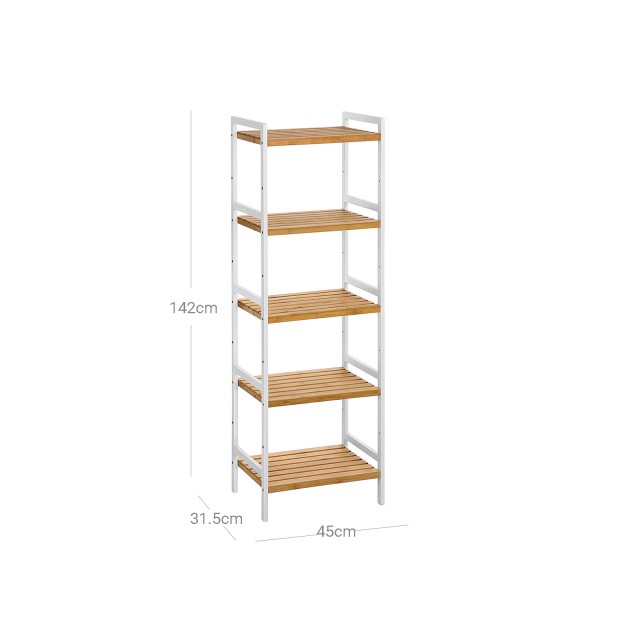 SONGMICS Ραφιέρα Μπάνιου 5 Επιπέδων από Μπαμπού 31.5 x 45 x 142 cm σε Φυσικό και Λευκό Φινίρισμα, BCB75WN 