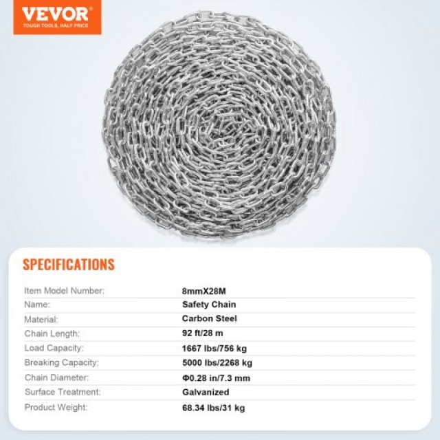 Αλυσίδα VEVOR Ψευδαργύρου 5/16 x 92 1667 lbs  WGAQLTG92FT5KM010V0