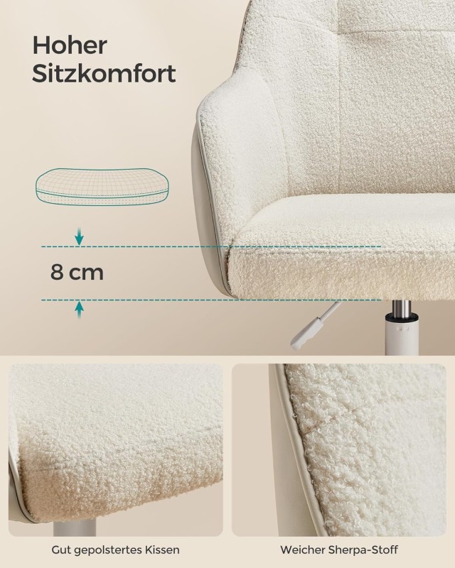 SONGMICS Περιστρεφόμενη Καρέκλα Γραφείου Cappuccino Beige με Sherpa Ύφασμα 60.8x58x86-96cm OBG019W01