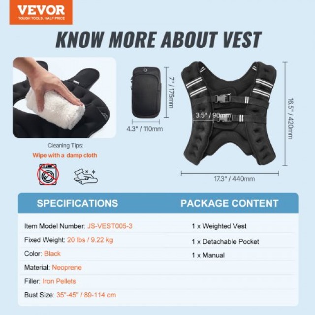 VEVOR  Γιλέκο Βάρους 20lb για Άνδρες & Γυναίκες για Προπόνηση Δύναμης GDZLKXTS20LB3OHMJV0