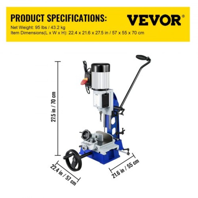 VEVOR  Επιτραπέζιος Ορθοτορνός, 1/2 HP, 1700 RPM, για Τρύπες σε Ξύλο  FSJ12HP16A148J5VRV2