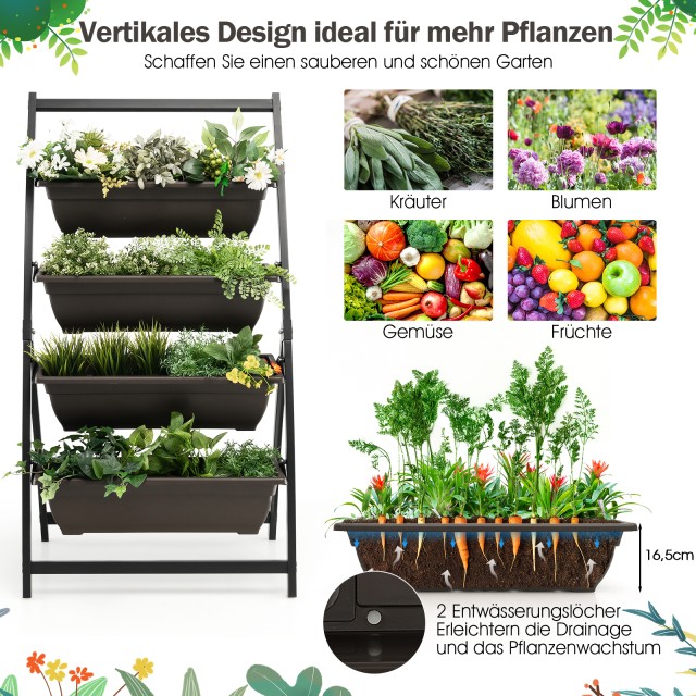 Costway Τετράριχο Κάθετο Φυτοδοχείο με Αποστραγγιστικές Οπές GT3901