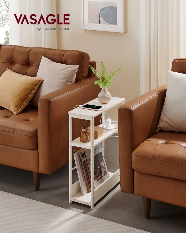 VASAGLE Κομοδίνο 45x18x58cm με 3 επίπεδα, ενσωματωμένη πρίζα και US...