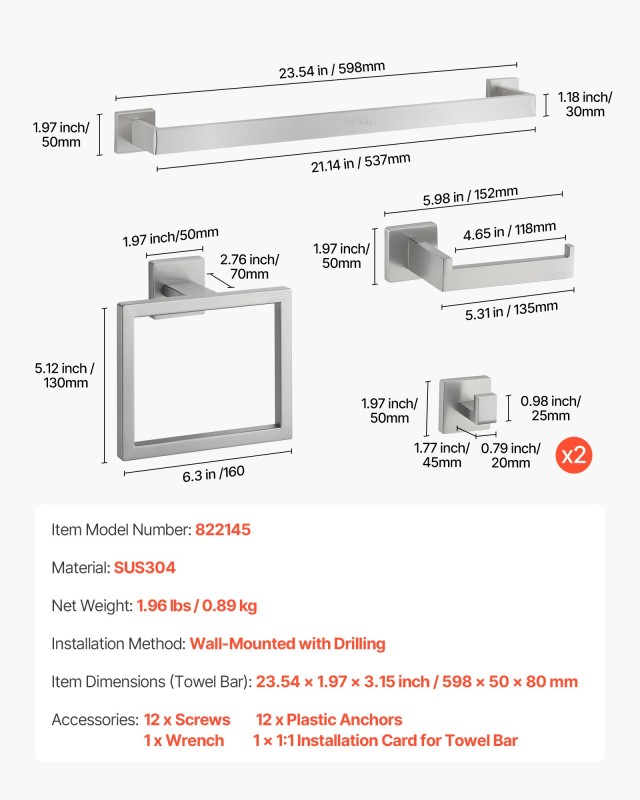 VEVOR Σετ Αξεσουάρ Μπάνιου 5 Τεμαχίων από Ανοξείδωτο Ατσάλι με Ποδι... VEVOR Σετ Αξεσουάρ Μπάνιου 5 Τεμαχίων από Ανοξείδωτο Ατσάλι με Ποδι...