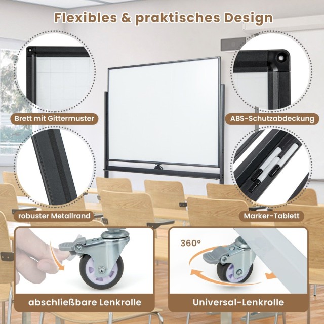Costway Διπλής Όψης Πίνακας Whiteboard με Ρυθμιζόμενο Ύψος και Αξεσουάρ CB10566BK